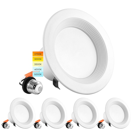 Luxrite 4" LED Recessed Can Lights 5 CCT Selectable 2700K-5000K 10W (60W Equivalent) 750LM Dimmable 4-Pack LR23790-4PK